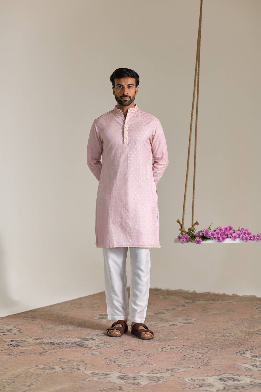 Pink Buta Brocade Embroidered Kurta