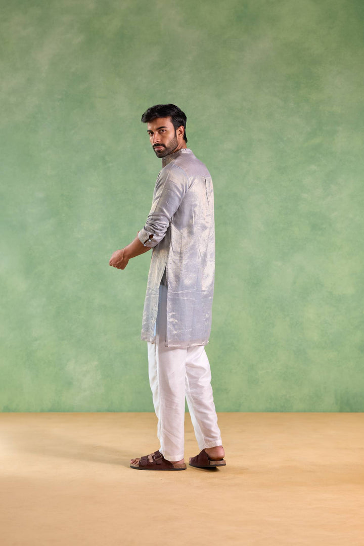 Blue Gold Stripe Embroidered Kurta