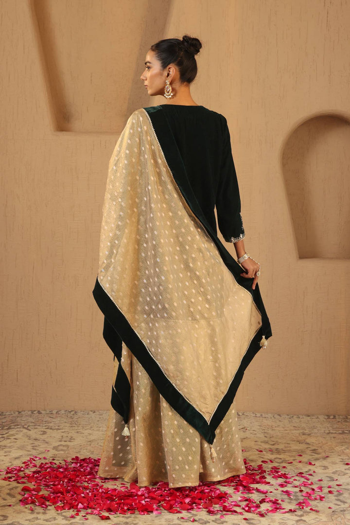 Emerald Floral Zari Dupatta