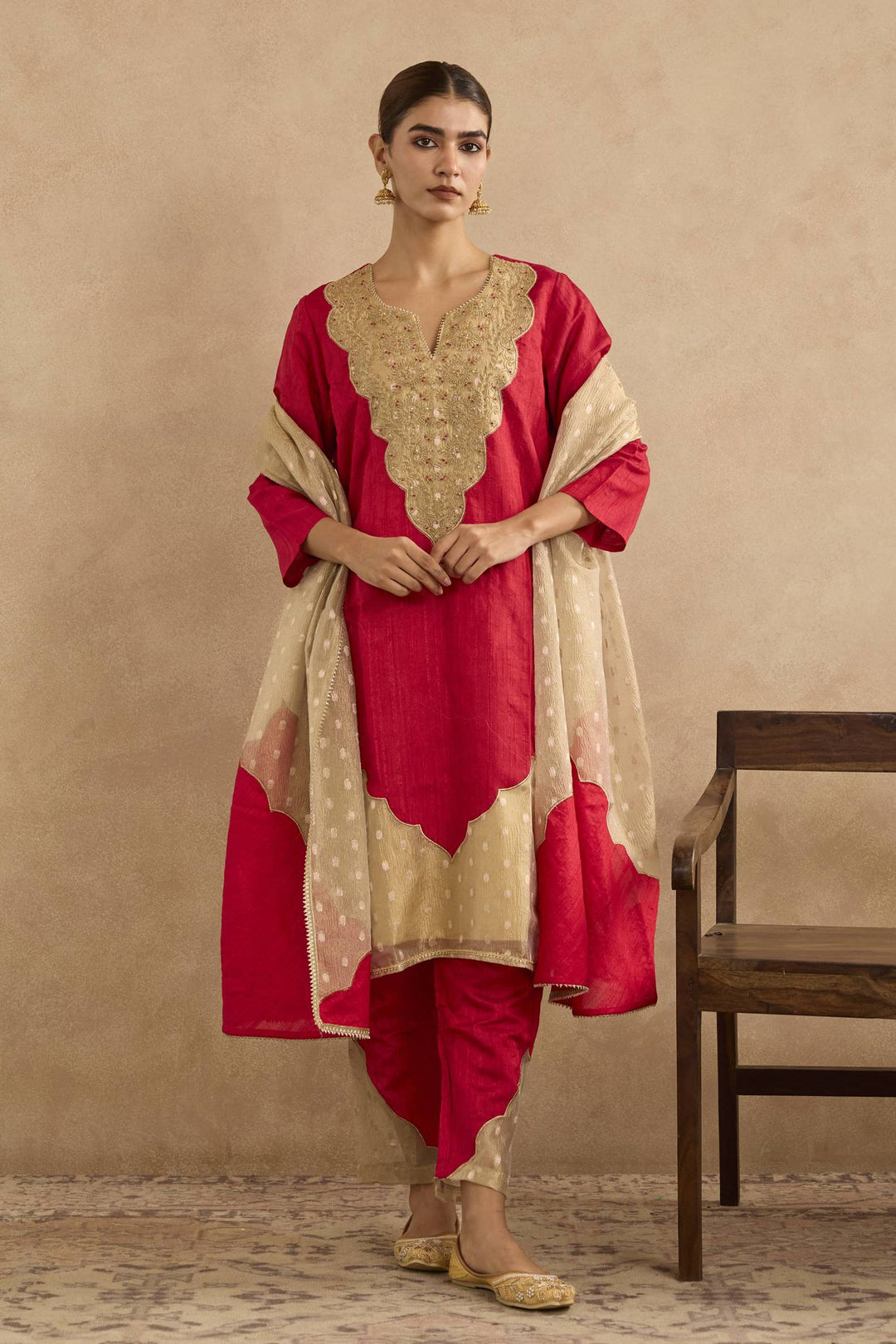 Red Gold Embroidered Dupatta