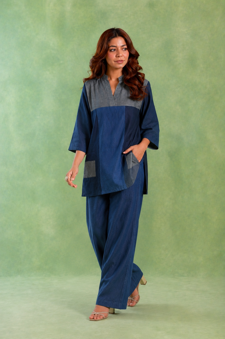 Blue Panel Handloom Cotton Top