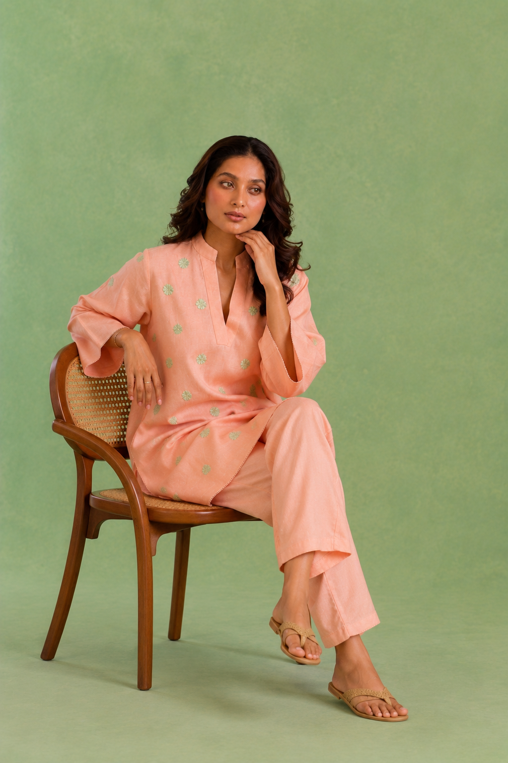Peach Flora Embroidered Handloom Cotton Top