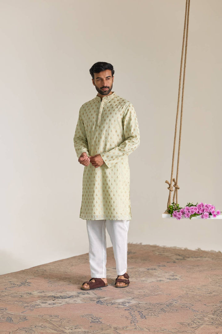 Mint Buta Brocade Embroidered Kurta