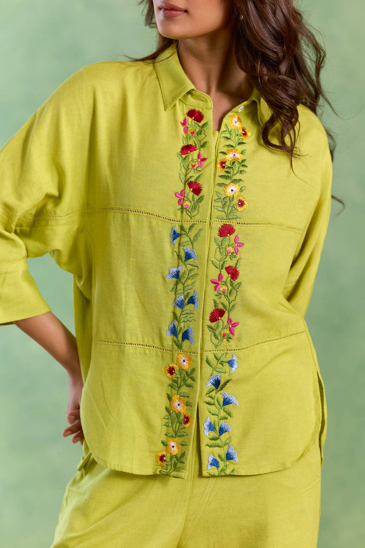 Lime Flora Embroidered Top