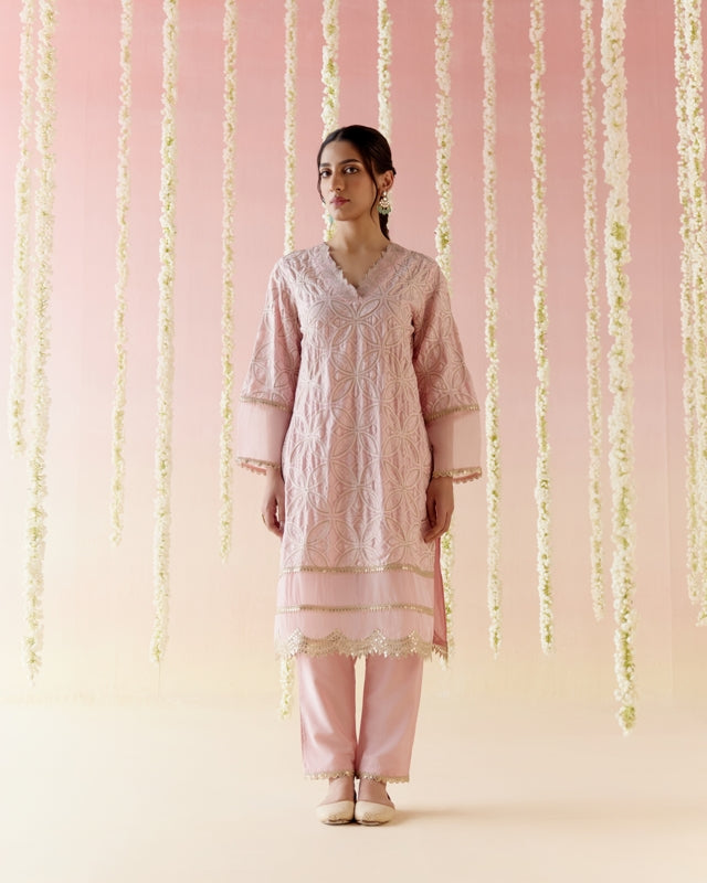 Daisy Pink Kurta with Narrow Pants - Set of 2