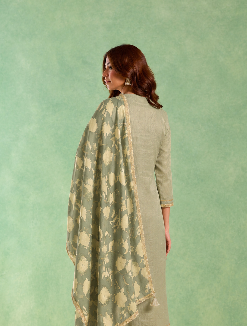 Sage Floral Chintz Dupatta