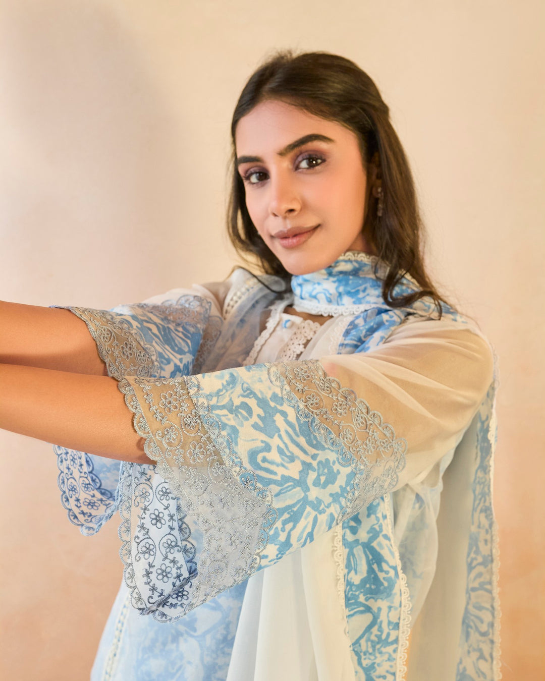 Sky Floral Embroidered Kurta