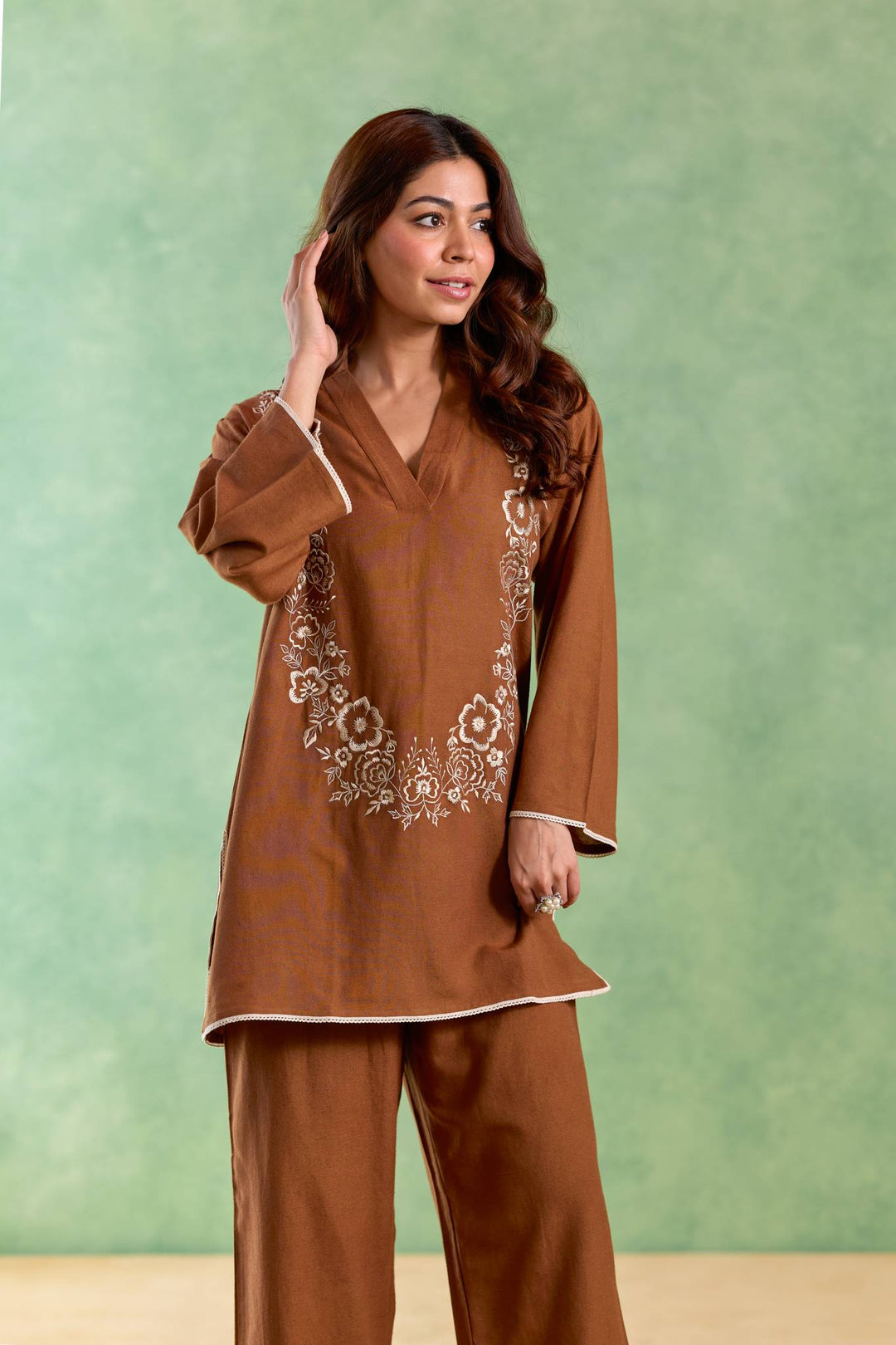 Brown Bloom Embroidered Top