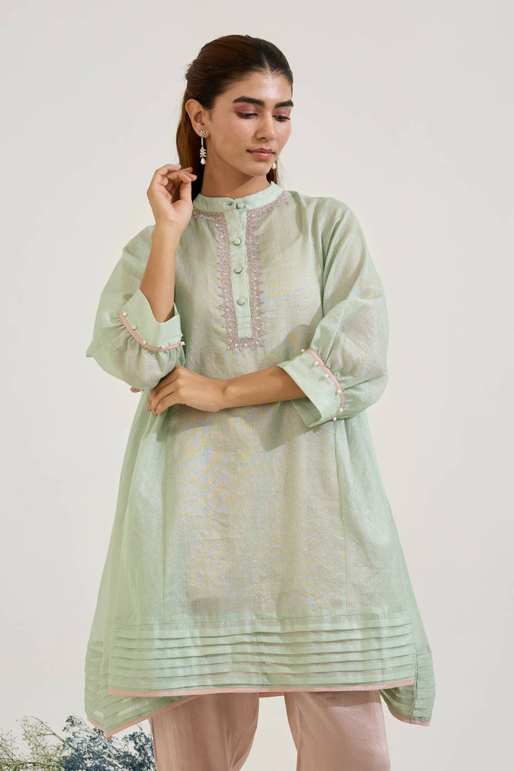 Mint Dori Chanderi Stripe Co-ord Set