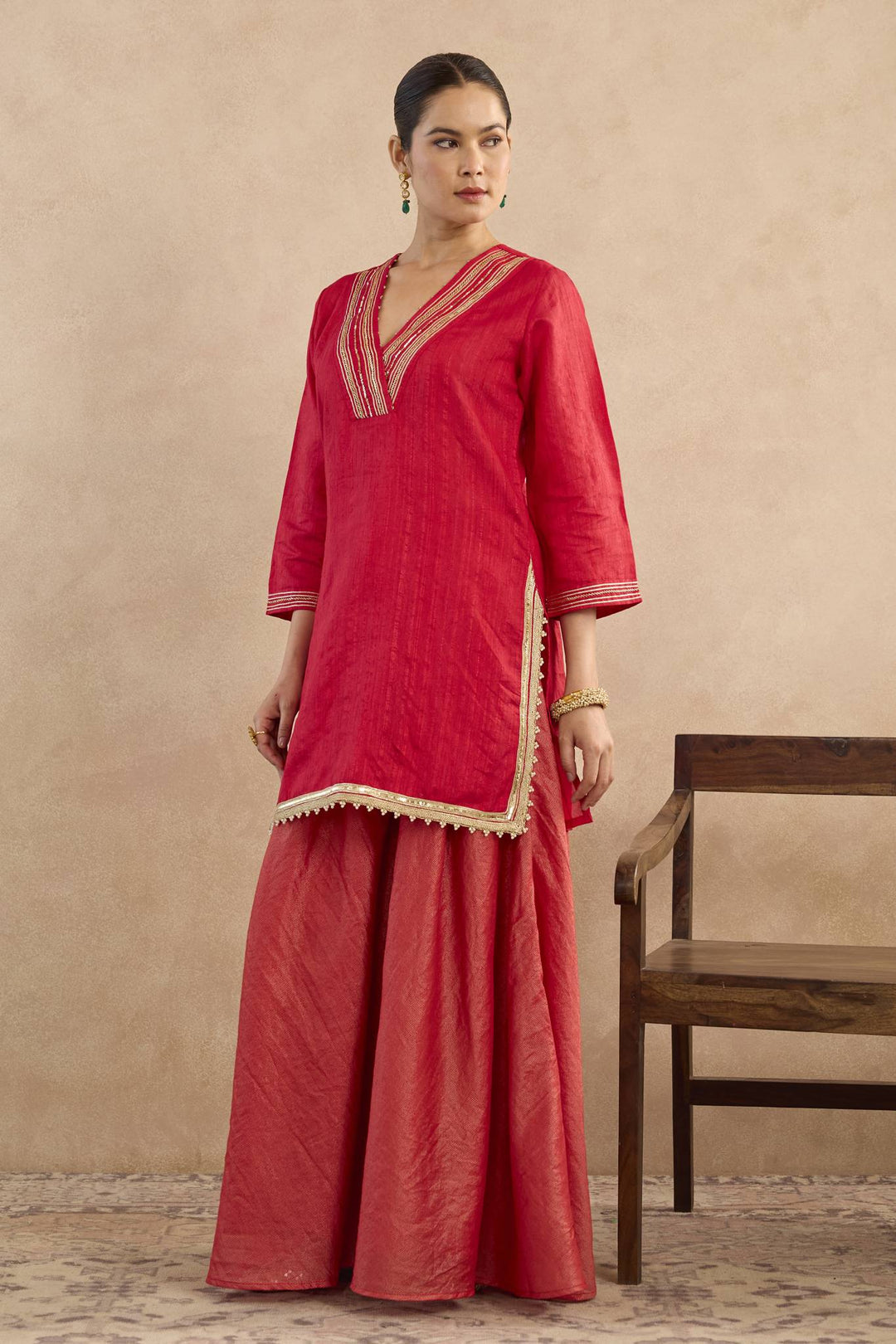 Red Charm Kurta with Sharara - Set of 2