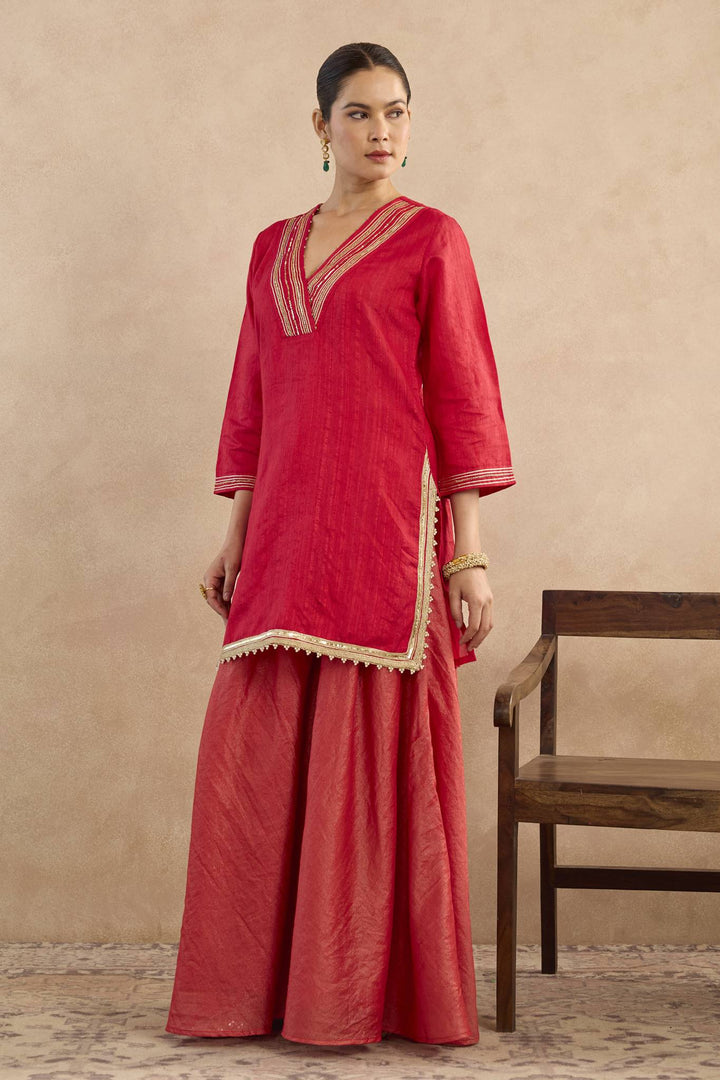 Red Charm Kurta with Sharara - Set of 2