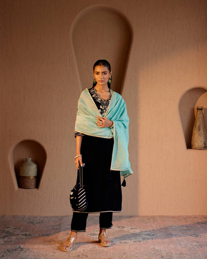 Tiffany Blue Zari Dupatta