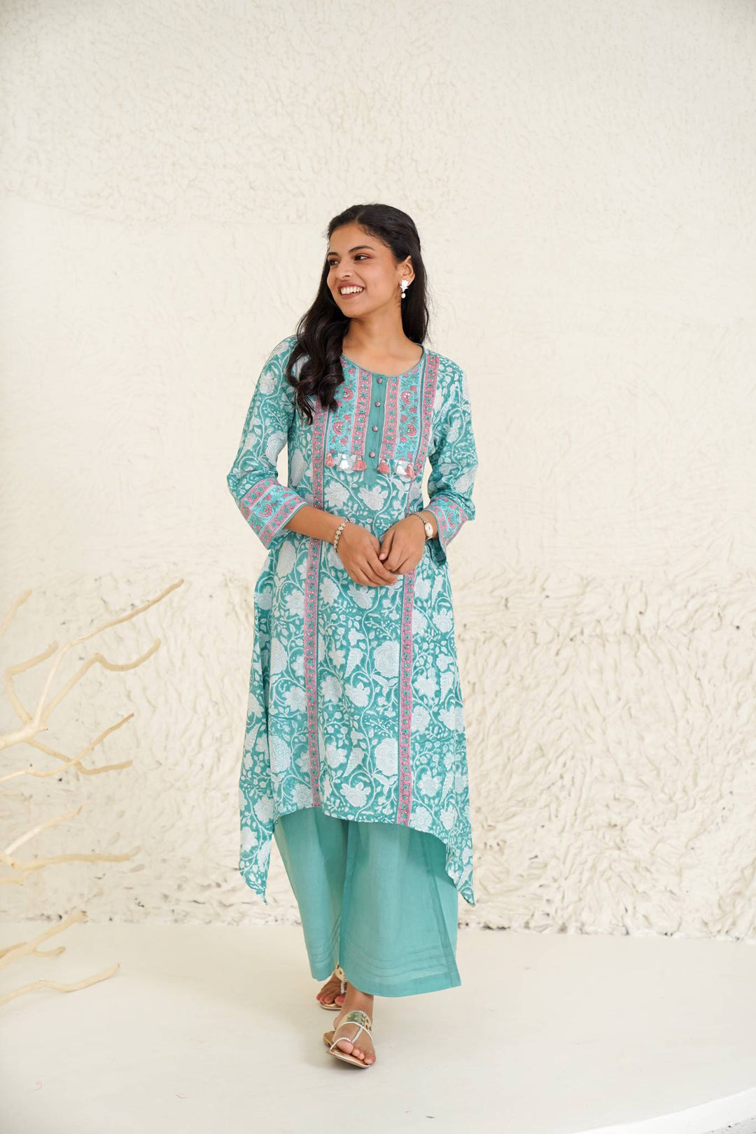 Aqua Blush Kurta with Wide Leg Pants