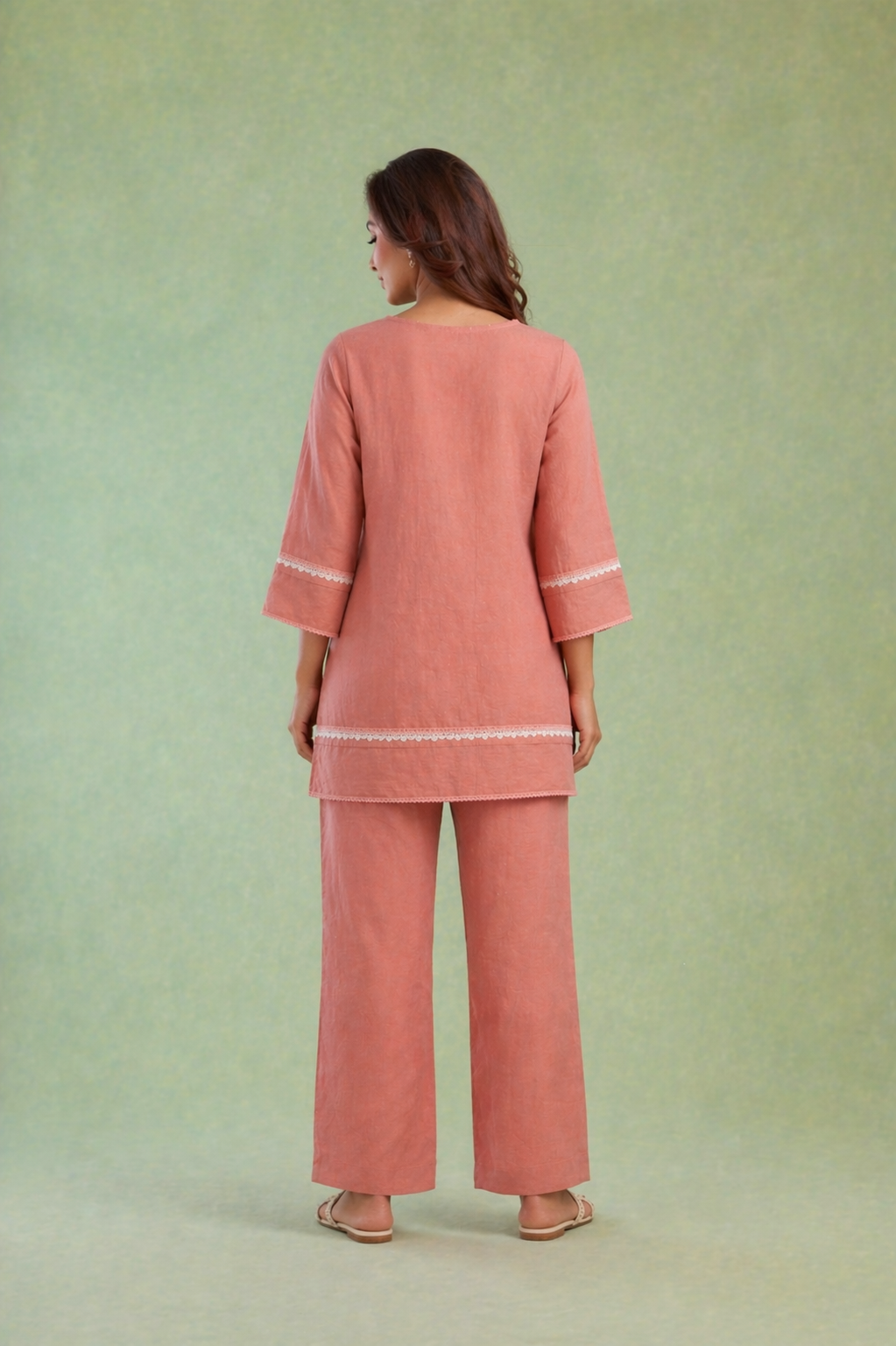 Dusty Pink Embroidered Mul Chanderi Co-ord Set