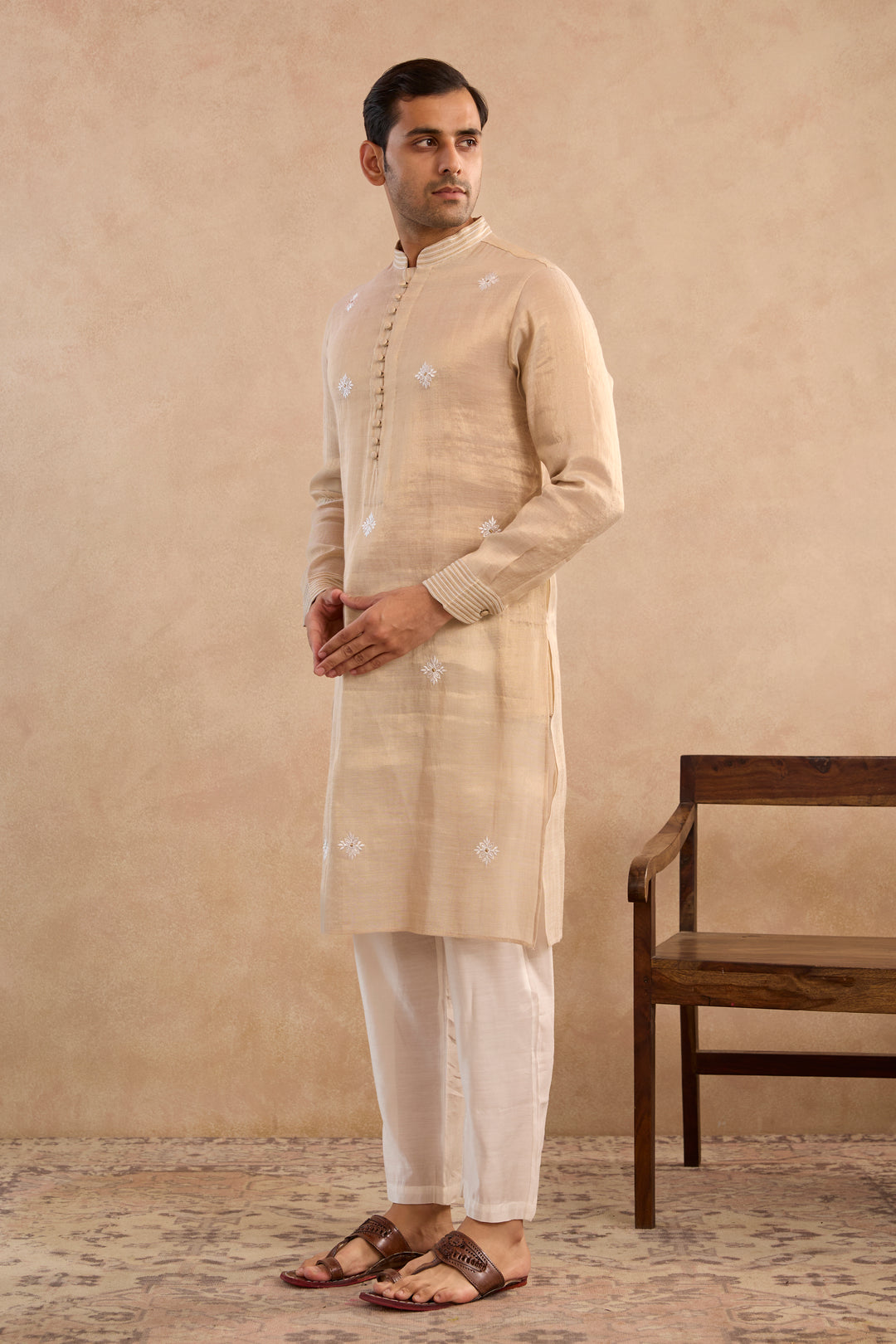 Gold Buta Embroidered Tissue Kurta