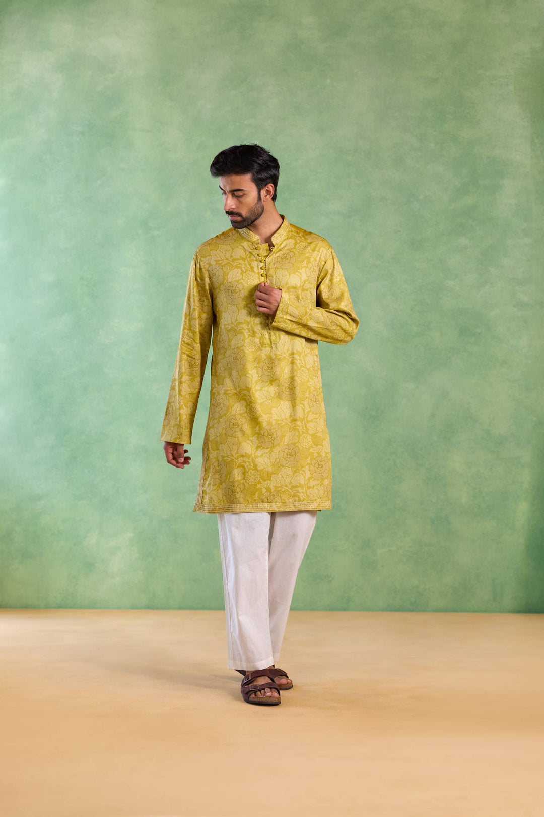 Olive Orchid Embroidered Kurta with Narrow Pants