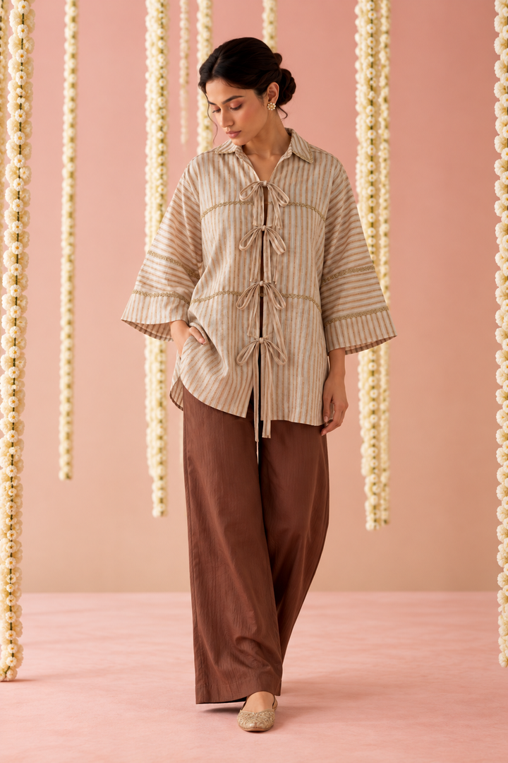 Ivory Gota Tie-up Co-ord Set - Set of 2