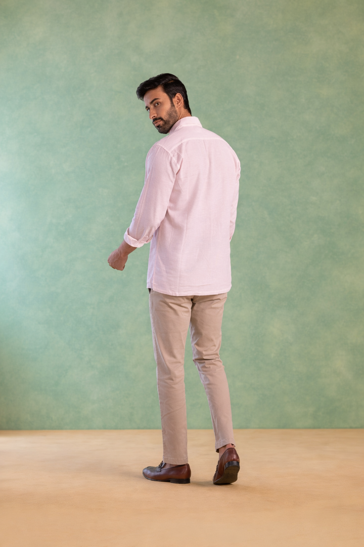 Pink Handloom Linen Shirt