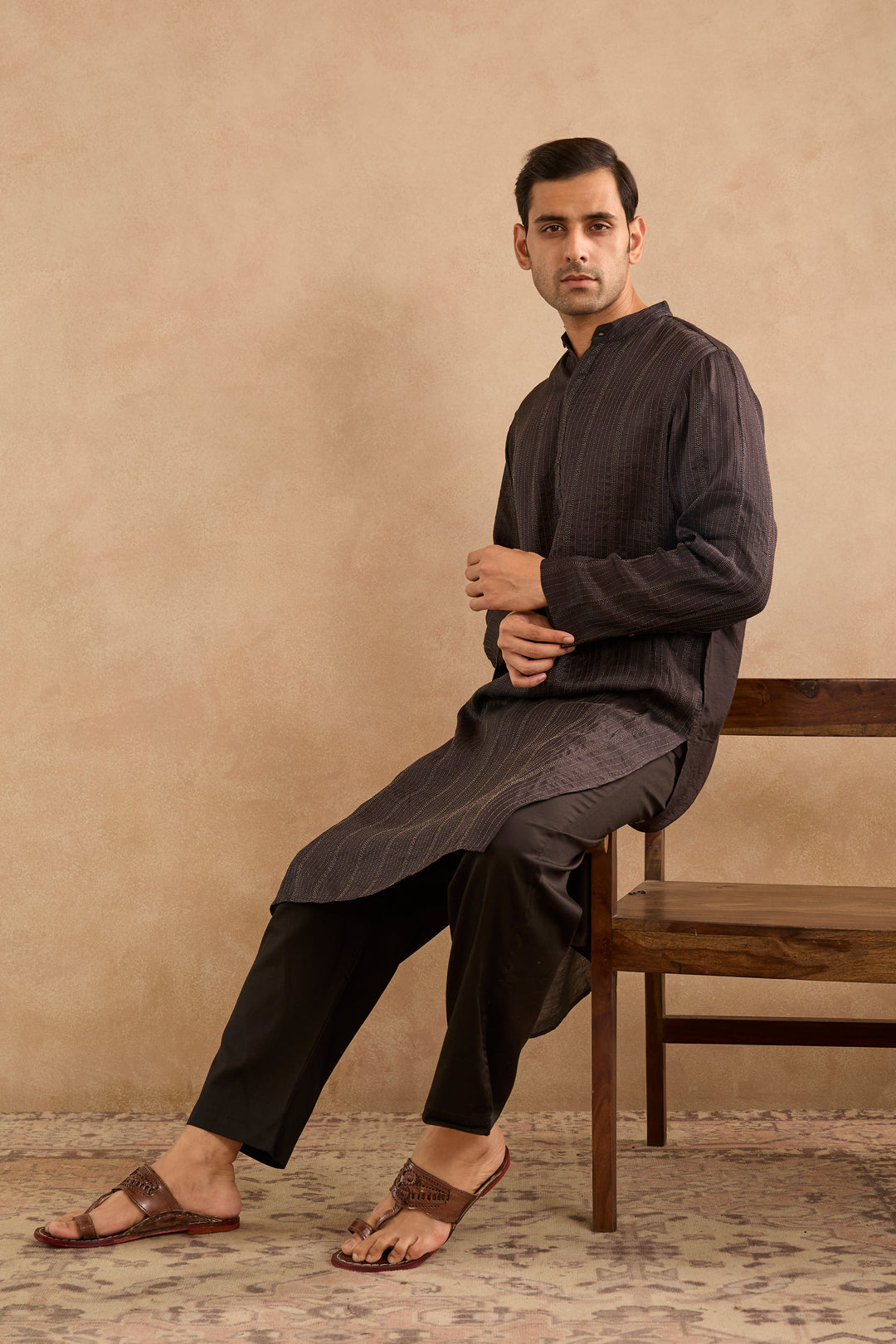 Black Bloom Silk Chanderi Kurta