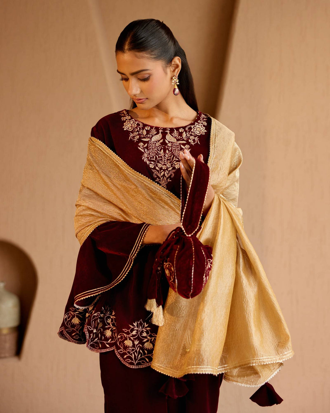 Maroon Gold Dupatta