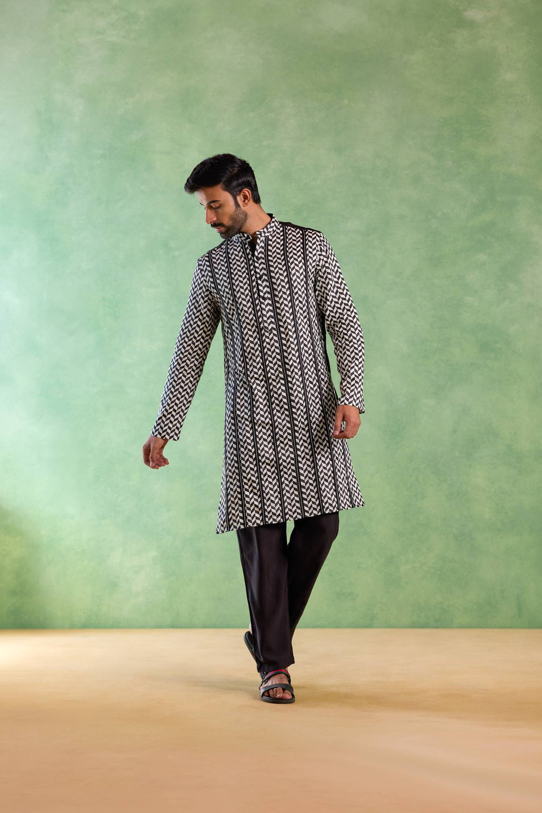 Black Chevron Embroidered Kurta with Narrow Pants