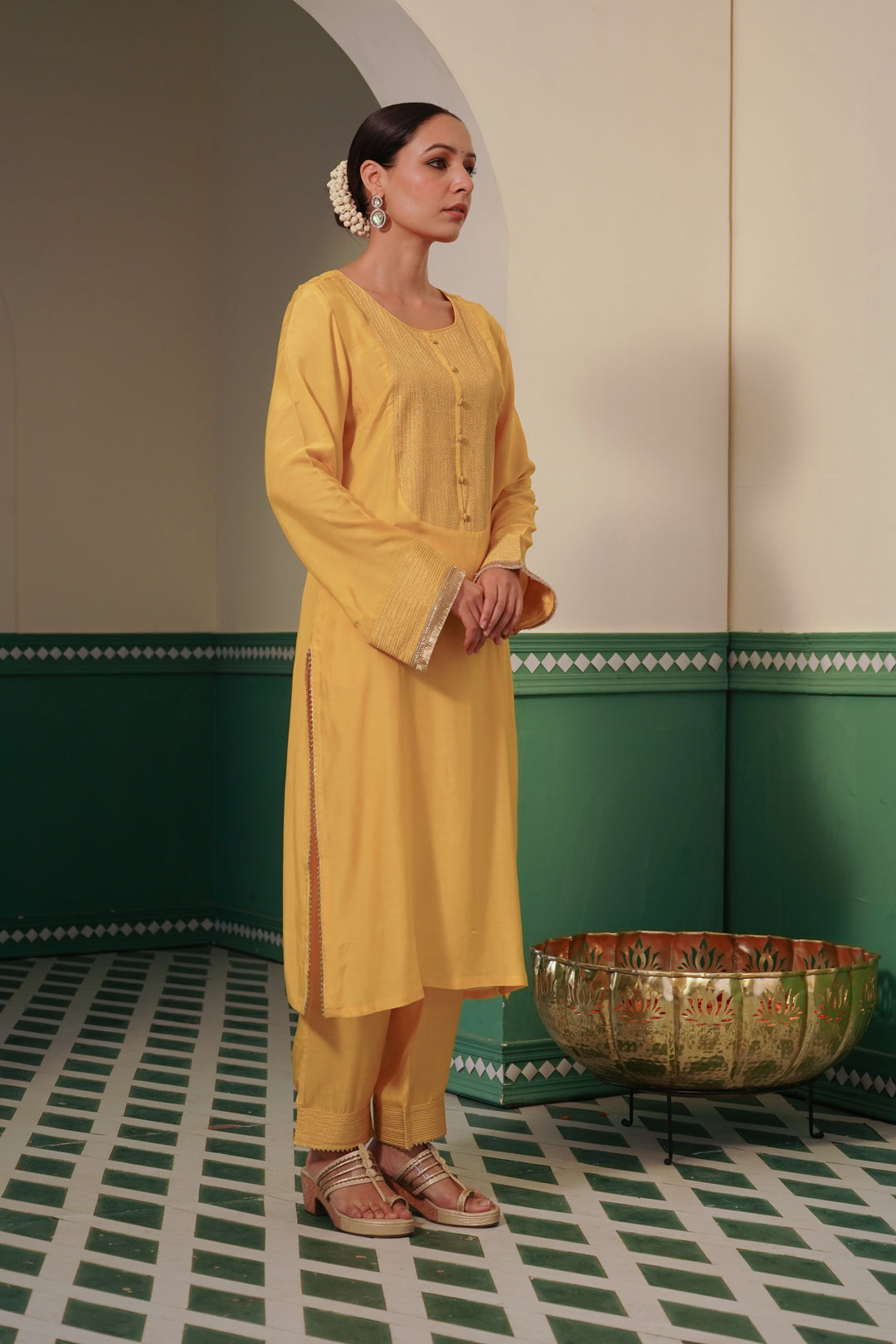 Tulip Zari Kurta Set with Narrow Pants & Dupatta - Set of 3