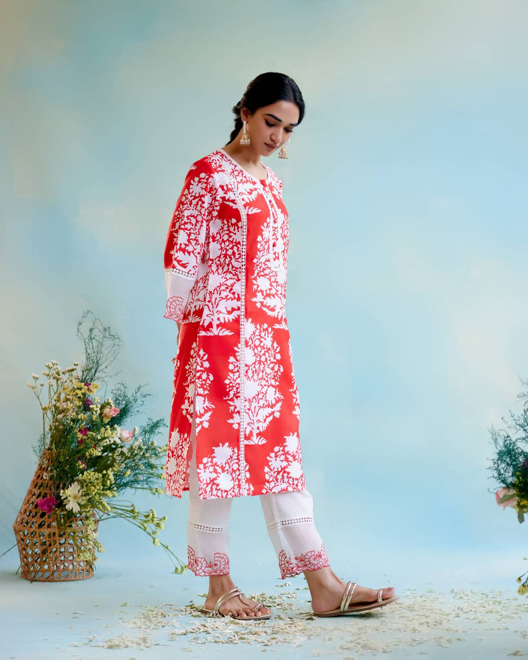 Hibiscus Floral Kurta with Narrow Pants Media 1 of 5