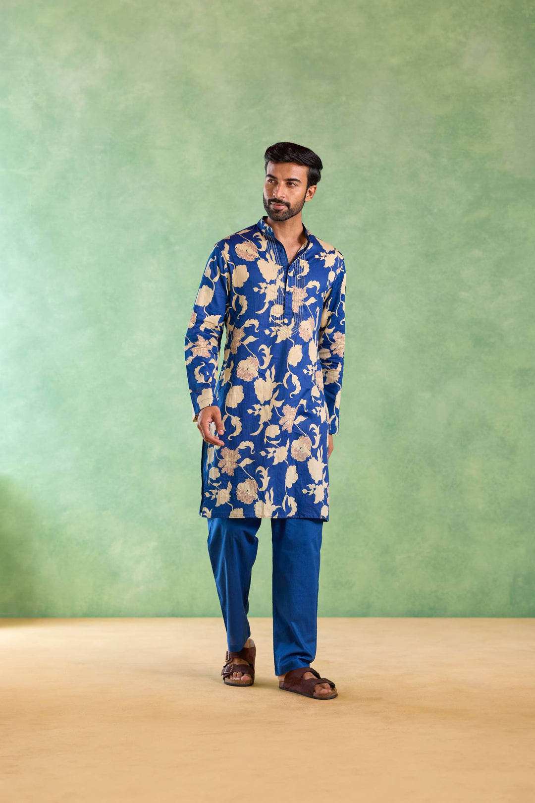 Blue Bloom Floral Jaal Kurta with Narrow Pants