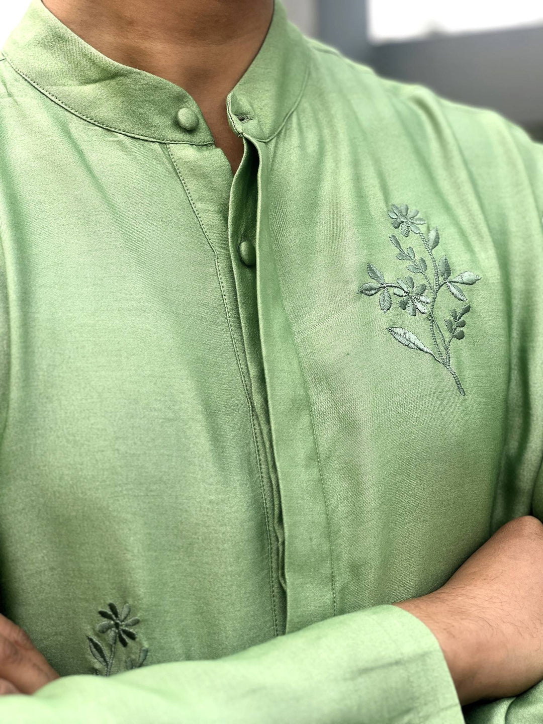 Sage Green Embroidered Silk Kurta