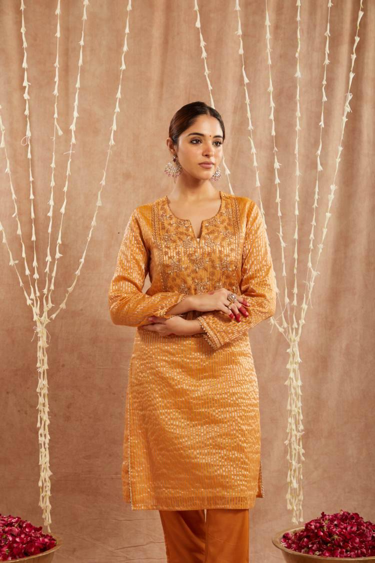 Orange Glory Embroidered Kurta with Narrow Pants