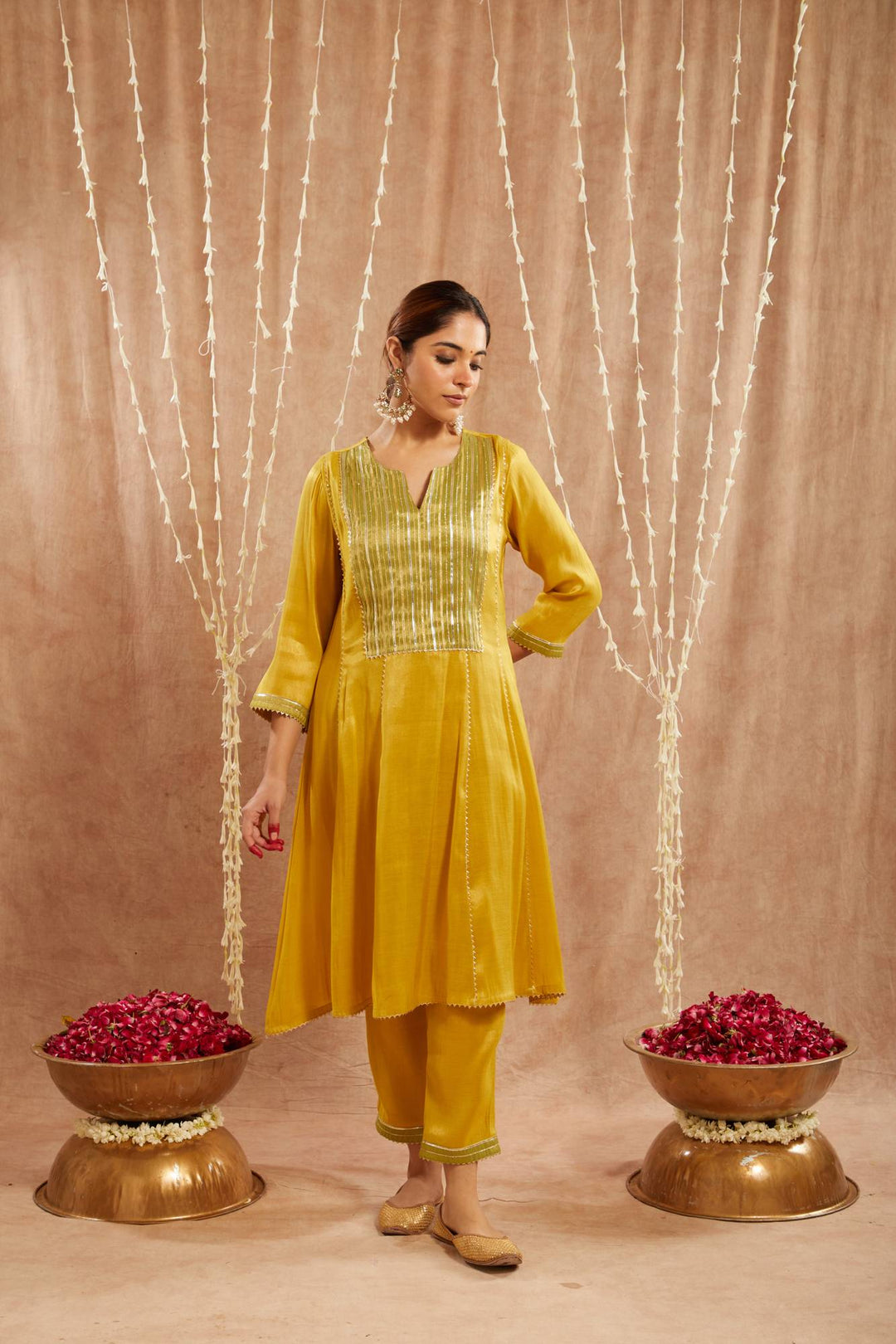 Sunshine Yoke Tissue Anarkali with  Narrow Pants and Dupatta - Set of 3