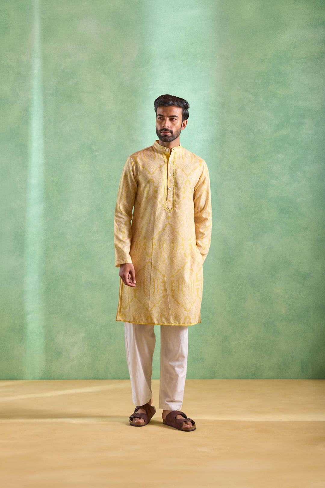 Yellow Petal Yoke Kurta with Narrow Pants
