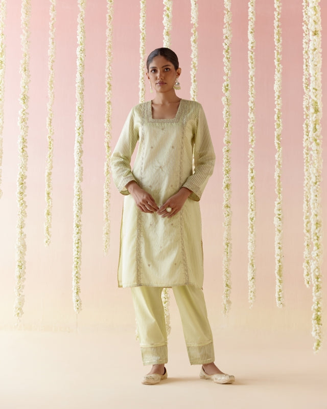 Lotus Green Tissue Kurta with Narrow Pants - Set of 2