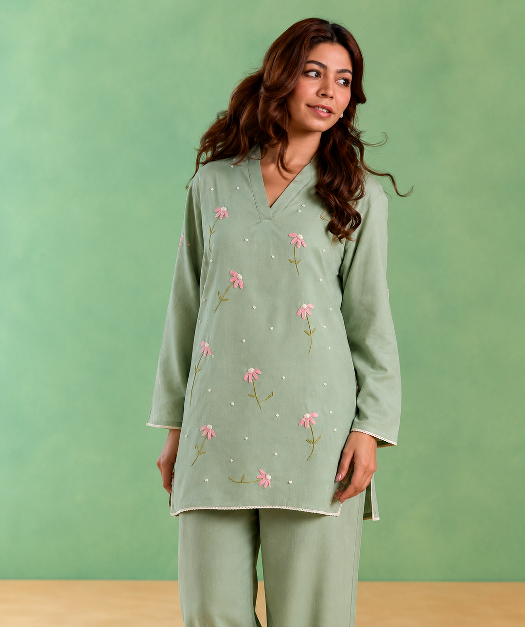 Mint Bloosom Embroidered Top