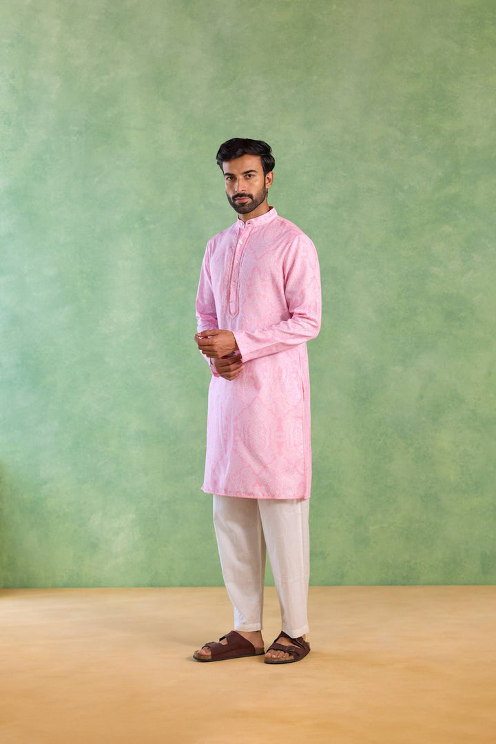 Pink Petal Yoke Kurta with Narrow Pants