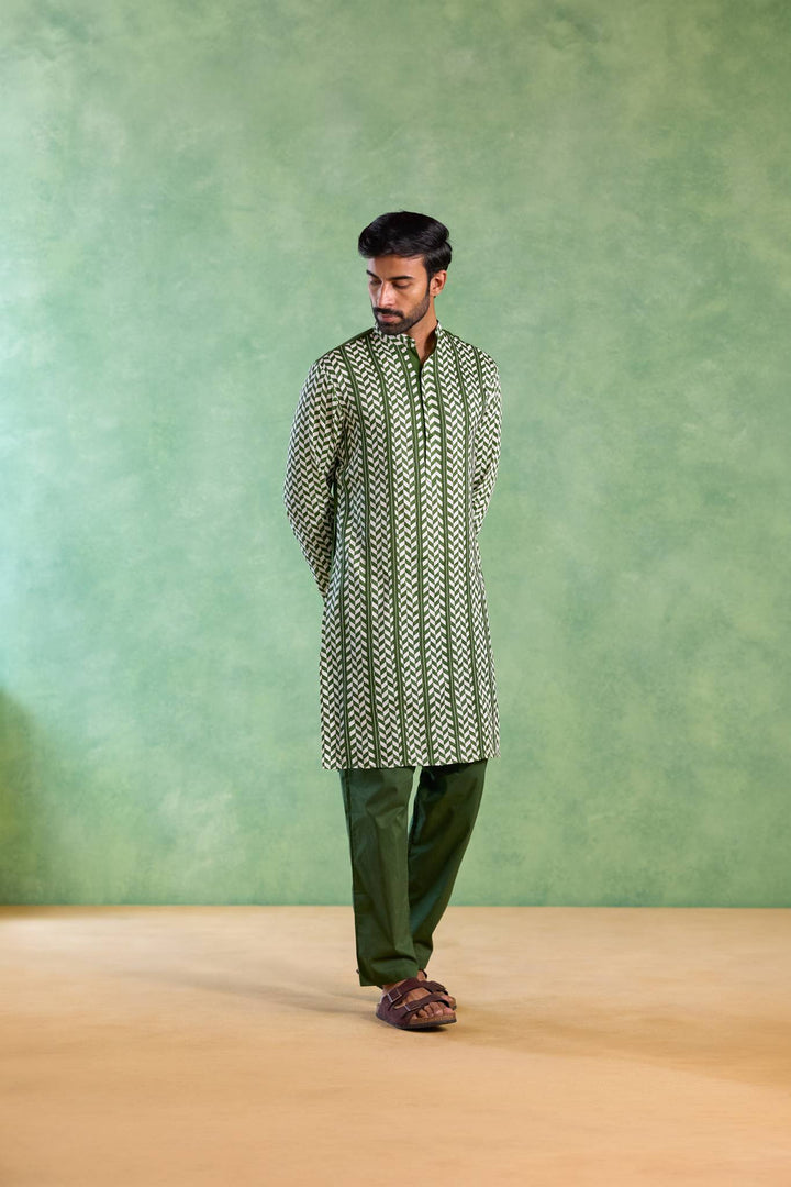 Green Chevron Embroidered Kurta