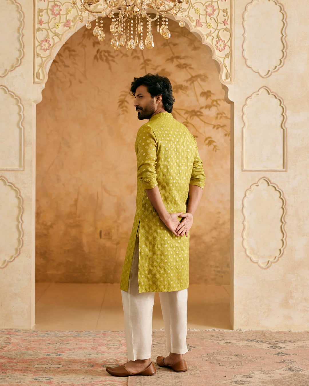 Olive Dori Brocade Kurta with Narrow Pants - Set of 2