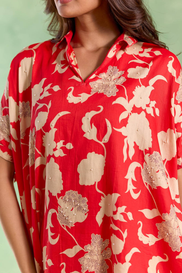 Red Blossom Pearl Top