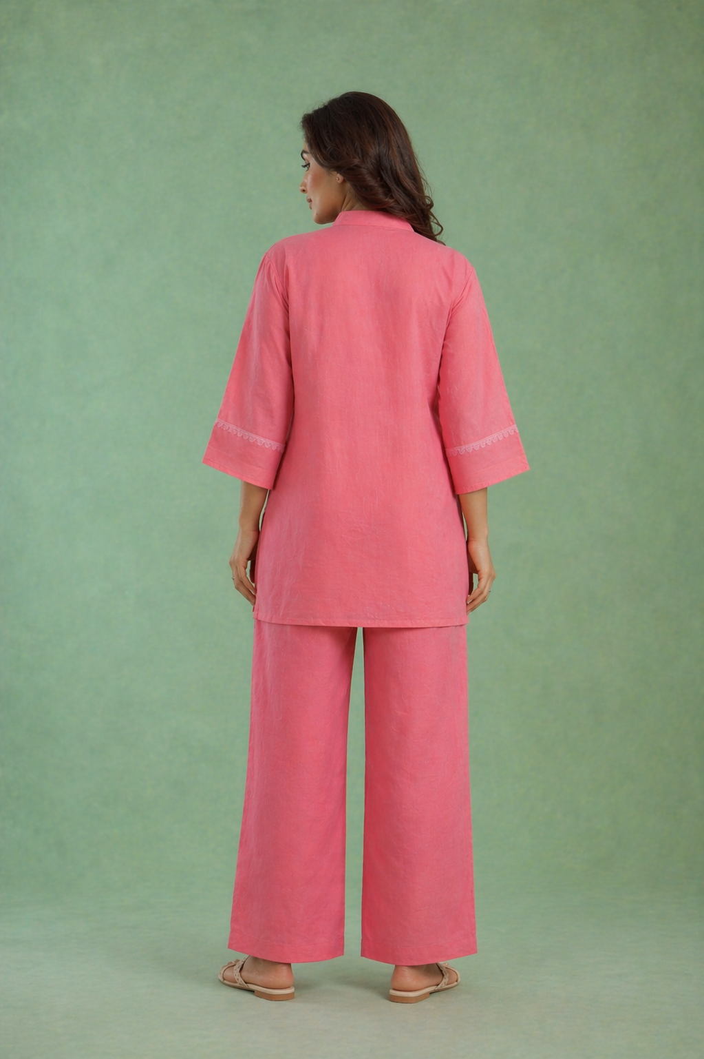 Pink Charm Embroidered Mul Chanderi Co-ord Set