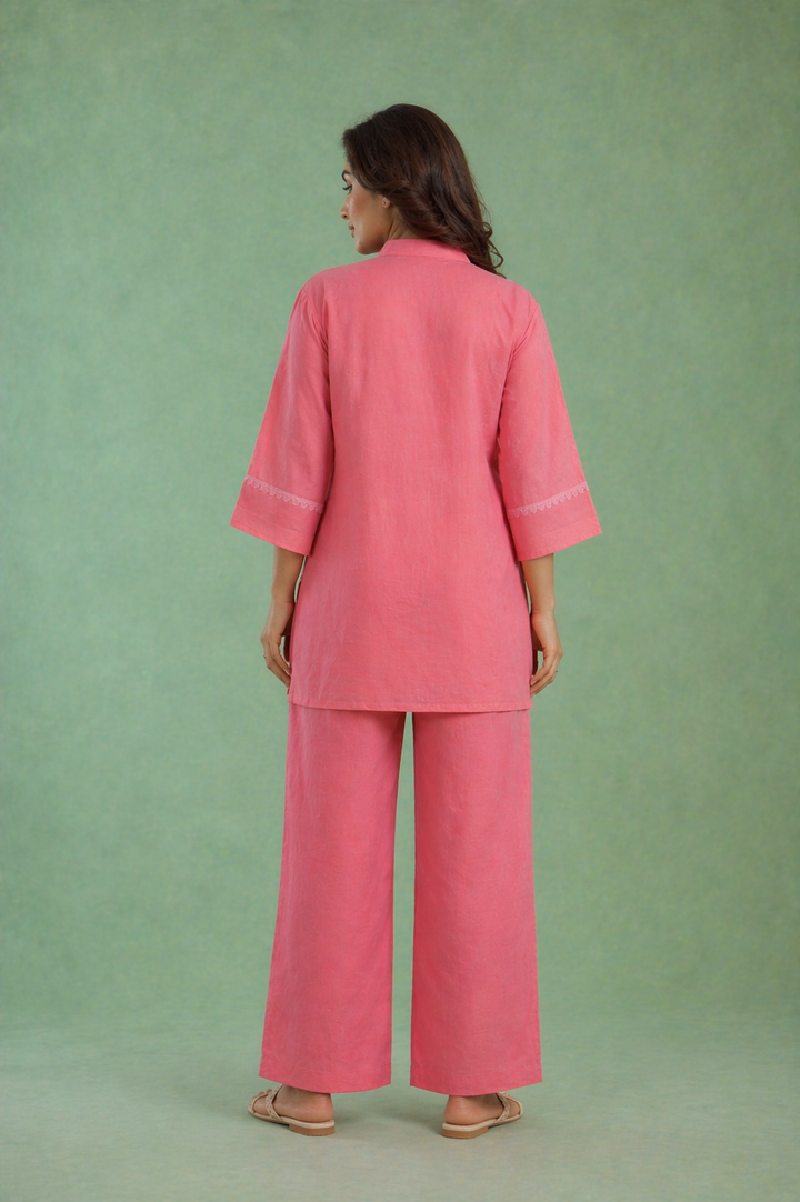 Pink Charm Embroidered Mul Chanderi Co-ord Set