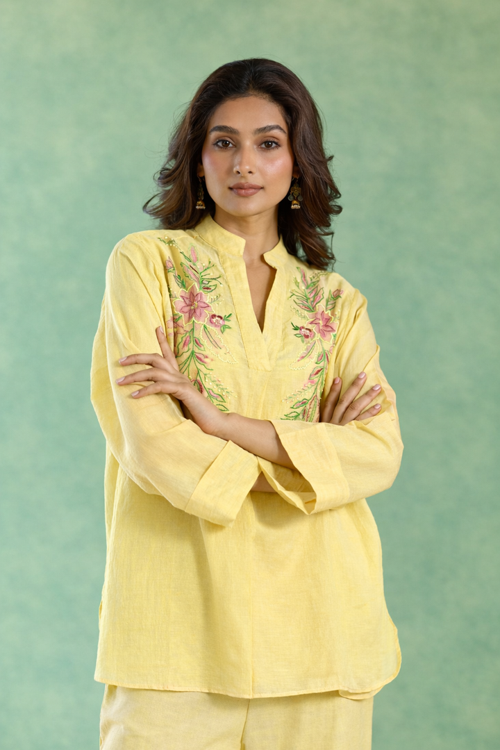 Yellow Lotus Embroidered Top