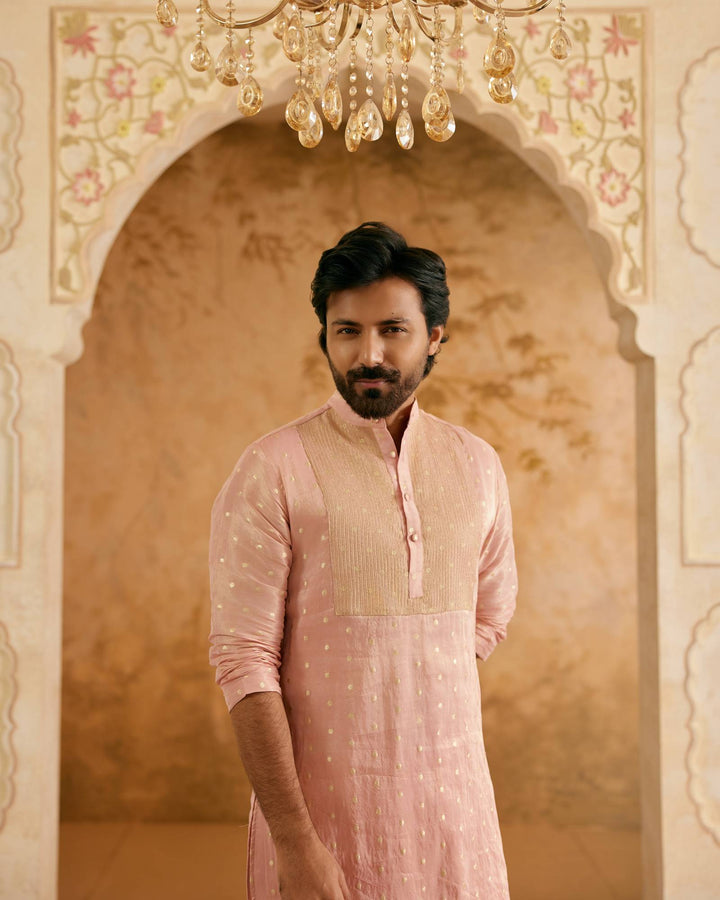 Peach Zari Brocade Kurta with Narrow Pants - Set of 2