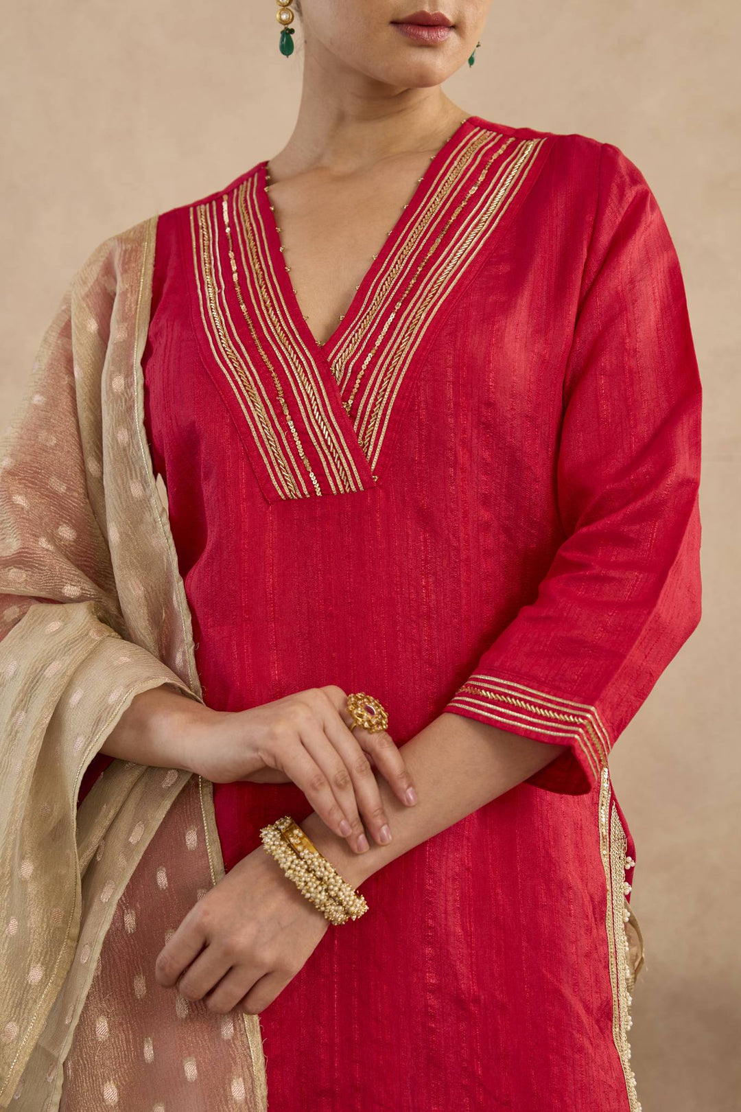Red Charm Gold Dupatta