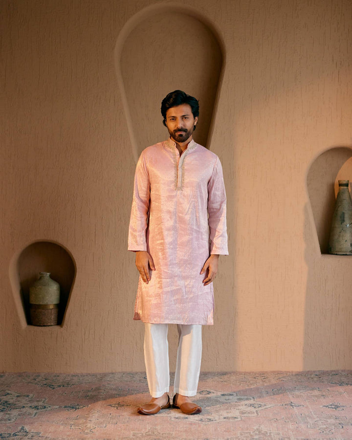 Lilac Dori Brocade Kurta with Narrow Pants - Set of 2