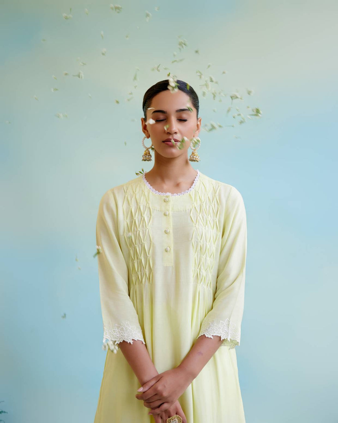 Sunny Lime Pearl Kurta with Wide Leg Pants