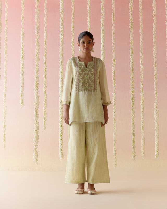 Lime Glory Tissue Kurta with Flared Pants - Set of 2