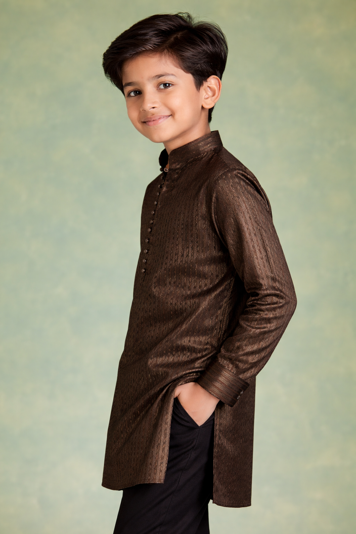 Boys Black Stripe Kurta Set