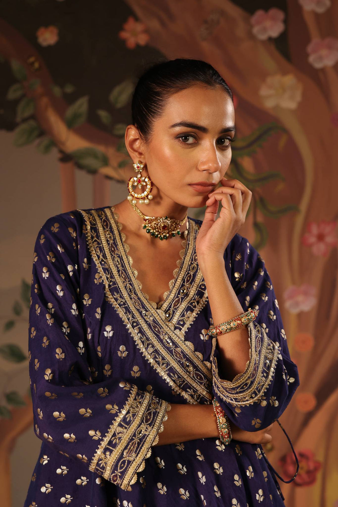 Blue Rose Embroidered Angrakha with Sharara - Set of 2