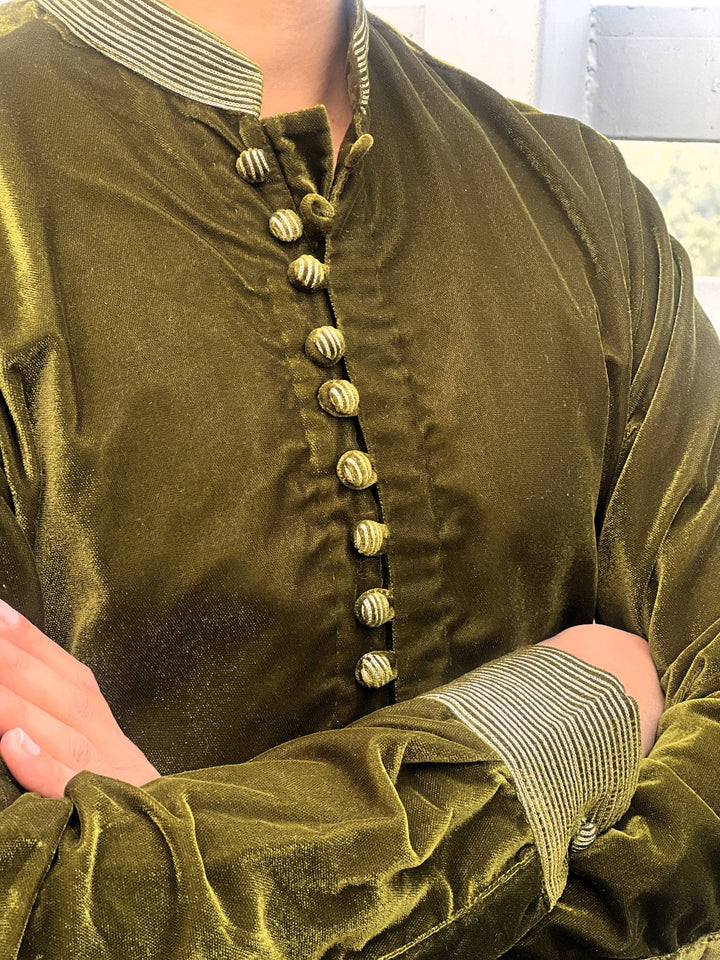 Olive Green Embroidered Velvet Kurta