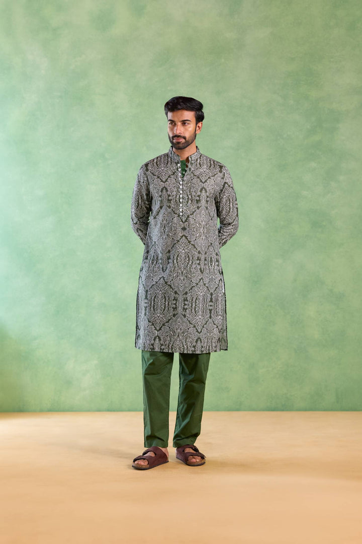 Olive Jaal Loopi Kurta